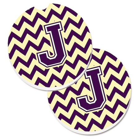 Carolines Treasures Letter J Chevron Purple and Gold Set of 2 Cup Holder Car Coaster CJ1058-JCARC